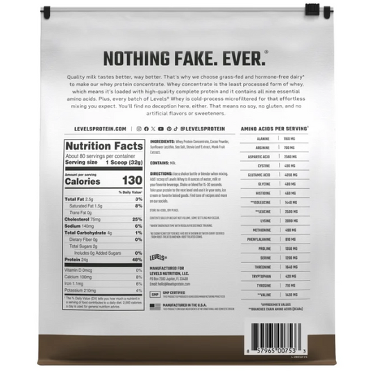 Levels - Grass Fed - Whey Protein - Protein Powder - Double Chocolate - 5.64 lbs