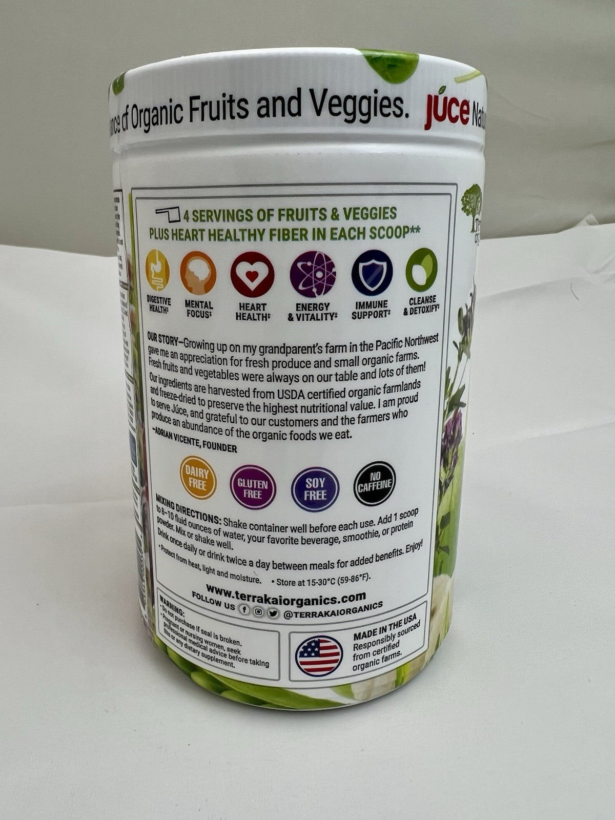 Terra Kai USDA Organic Juce Super Greens Fruit and Veggie Powder, 13.23 Ounces