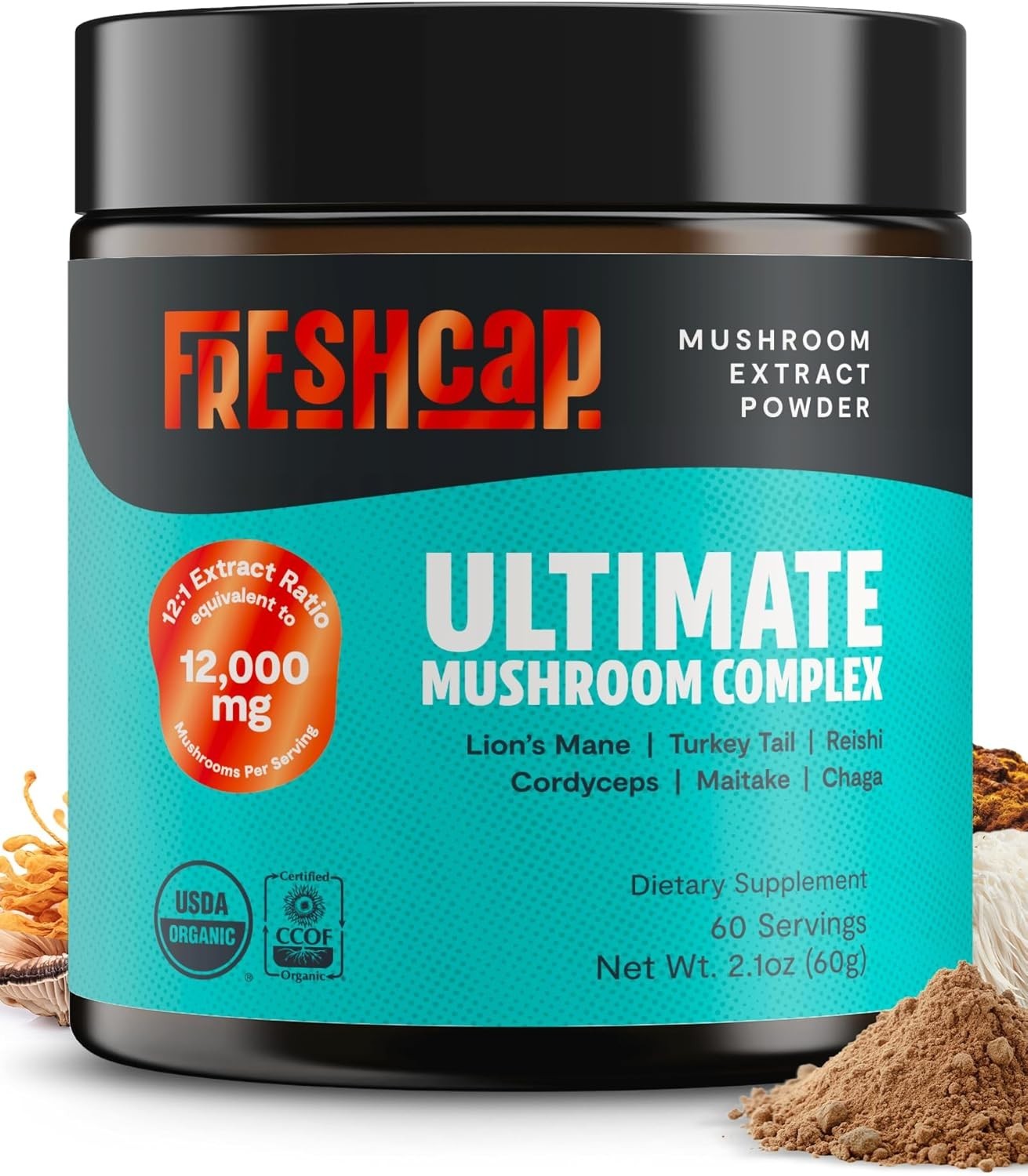 FreshCap Mushrooms Ultimate Mushroom Supplement Powder - 60g - Focus & Memory