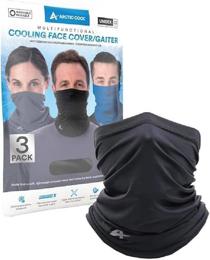 Arctic Cool Cooling Face Gaiter / Cover Unisex 3 Pack - Grey/Blue/Black