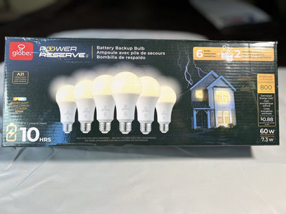 Global Electric LED Battery Backup Power Outage Bulb, 6 Pack