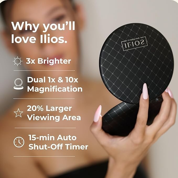 ILIOS Lighting Professional LED Rechargeable Compact Makeup Mirror 1X / 10X -New