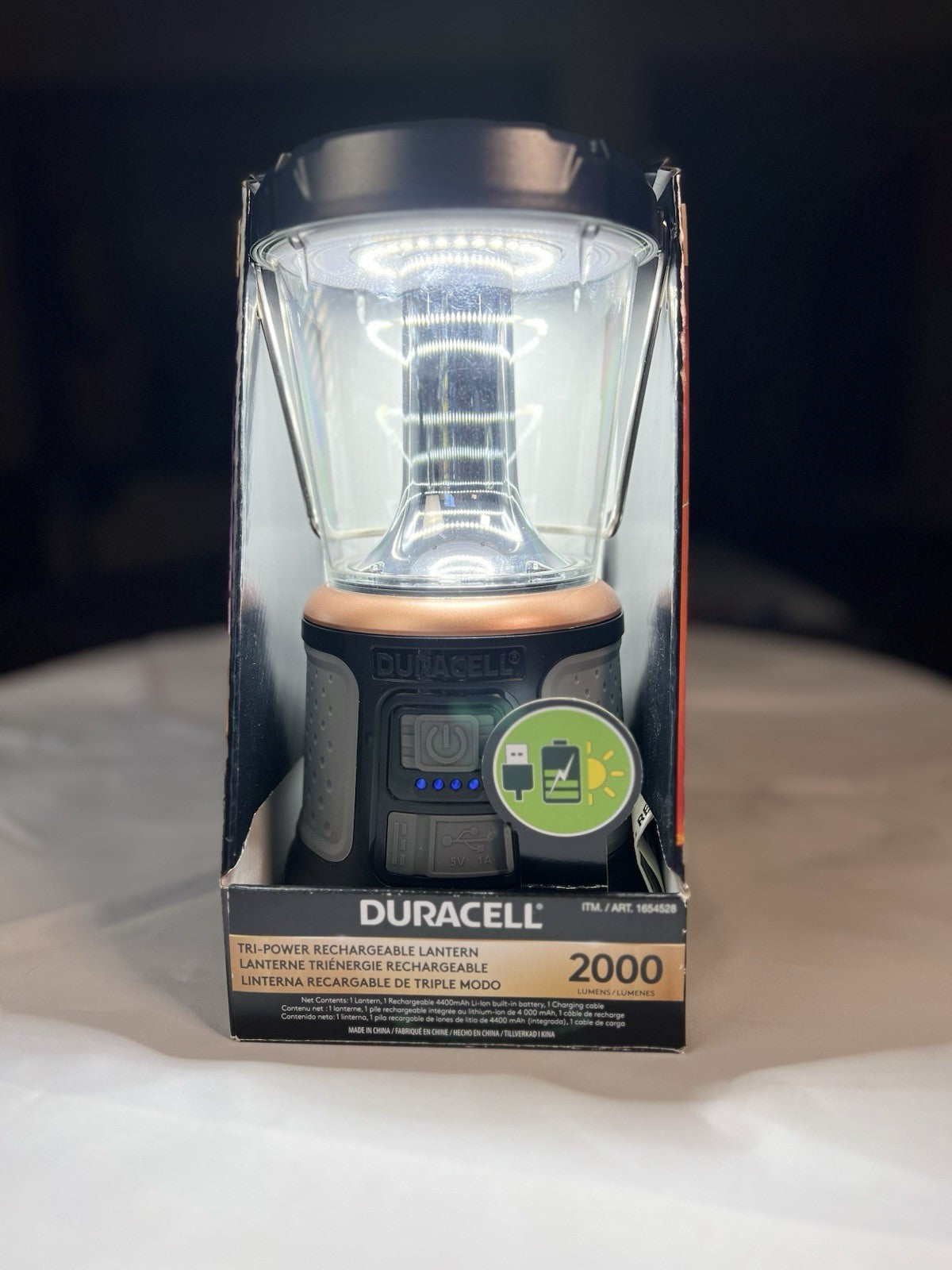 Duracell TRI-Power 2000 Lumen LED Solar + USB Rechargeable Lantern Light