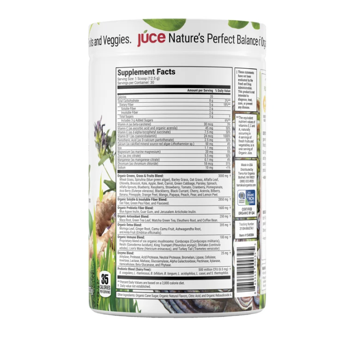 Terra Kai USDA Organic Juce Super Greens Fruit and Veggie Powder, 13.23 Ounces