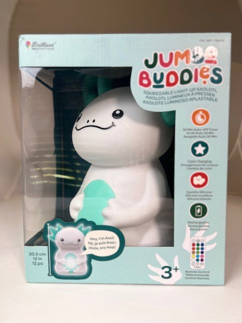 Jumbo Buddies Squeezable Kids Color Changing Night Light Lamp - Axolotl Axel 12"
