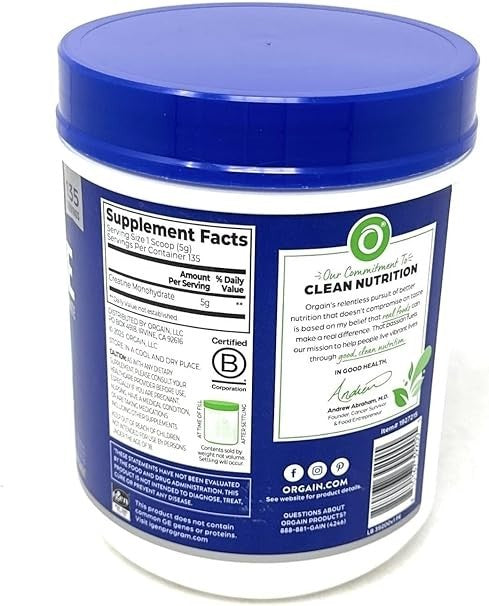 Orgain Micronized Creatine Monohydrate Unflavored  1.48 lbs Muscle Brain Health