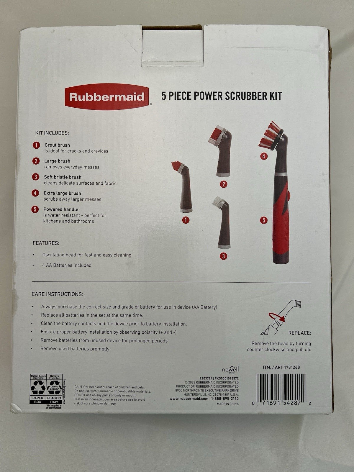 Rubbermaid Power Scrubber w/ 4 oscilation Heads - Battery Powered - 5 Piece Kit