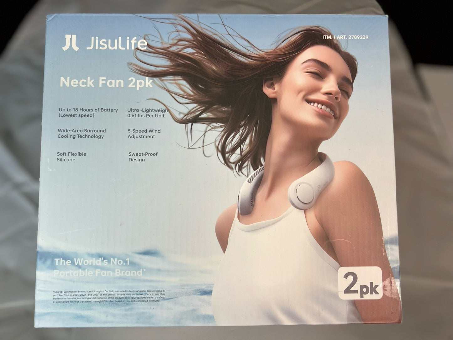 JISULIFE Powerful Neck Fan 2 Pack - 5 Speeds! Rechargeable Portable AC