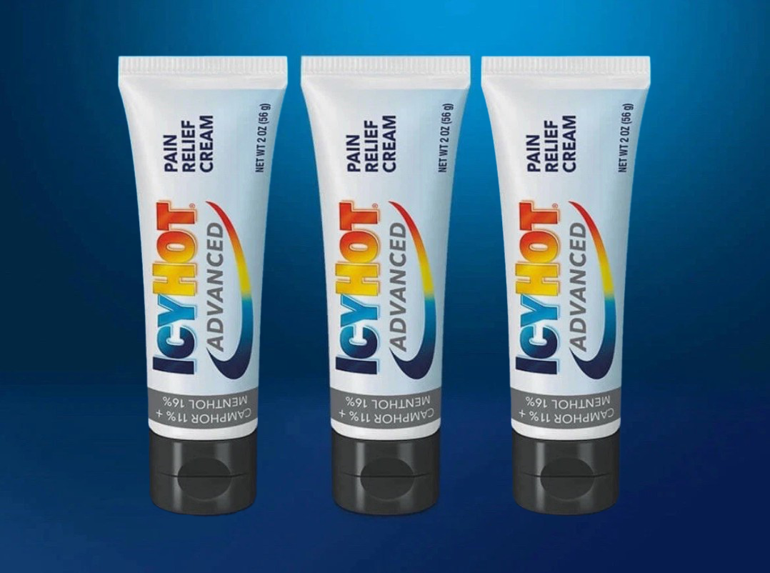 Icy Hot Advanced Pain Relief Cream - 3 Pack -Dual Max Strength Pain Reliever 2oz