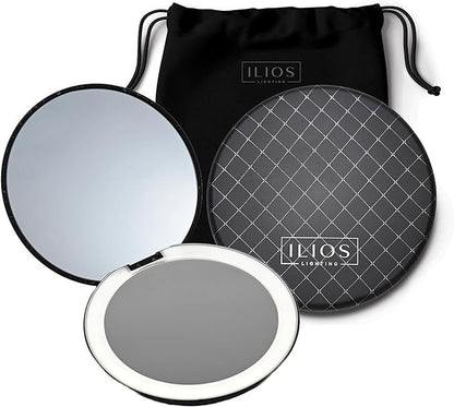 ILIOS Lighting Professional LED Rechargeable Compact Makeup Mirror 1X / 10X -New