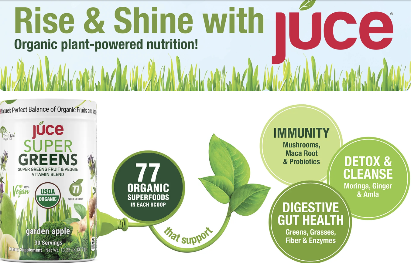 Terra Kai USDA Organic Juce Super Greens Fruit and Veggie Powder, 13.23 Ounces