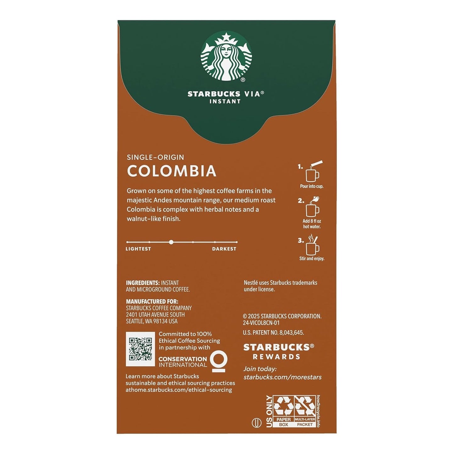 Starbucks Via Ready Brew Colombia Instant Coffee Box - 50 Count