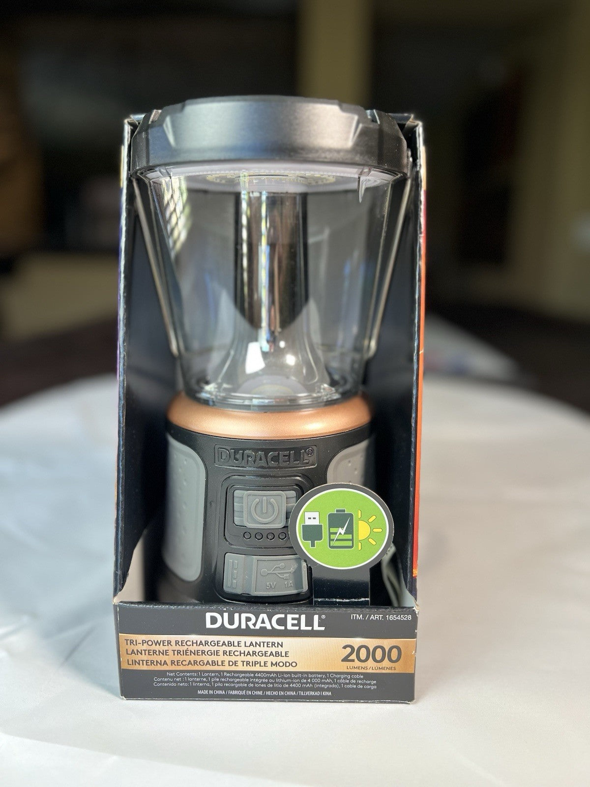 Duracell TRI-Power 2000 Lumen LED Solar + USB Rechargeable Lantern Light