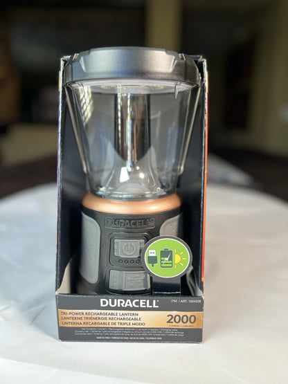 Duracell TRI-Power 2000 Lumen LED Solar + USB Rechargeable Lantern Light