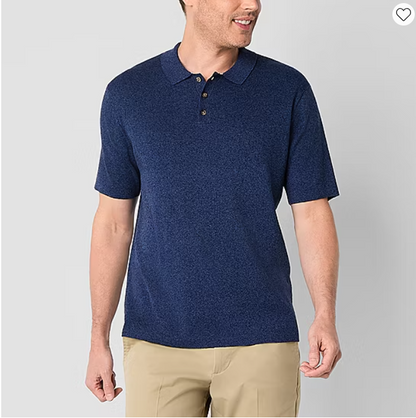 Stafford Linen Blend Mens Short Sleeve Button Polo